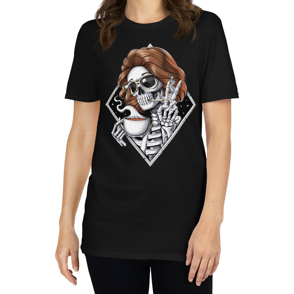 Hippie T-Shirt, Hippie Stoner Shirt, Weed and Coffee Shirt, Skeleton Smoking Weed Shirt, Hippie Clothes, Weed Clothing, Hippie Clothing - Psychonautica Store