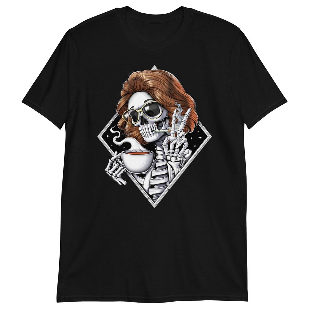 Hippie T-Shirt, Hippie Stoner Shirt, Weed and Coffee Shirt, Skeleton Smoking Weed Shirt, Hippie Clothes, Weed Clothing, Hippie Clothing - Psychonautica Store