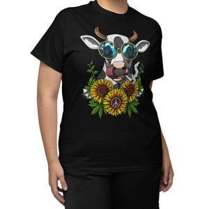 Cow Floral Shirt, Hippie Shirt, Stoner Shirt, Cannabis Tee, Cow Smoking Weed Shirt, Hippie Clothes, Hippie Clothing - Psychonautica Store