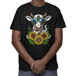 Cow Sunflowers Shirt, Cow Hippie Shirt, Funny Stoner Shirt, Cannabis Tee, Cow Smoking Weed Shirt, Hippie Clothes, Hippie Clothing - Psychonautica Store