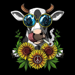 Funny Cow Shirt, Hippie Shirts, Stoner T-Shirt, Cannabis Tee, Marijuana Tees, Hippie Clothes, Hippie Clothing, Cow Sunflowers - Psychonautica Store
