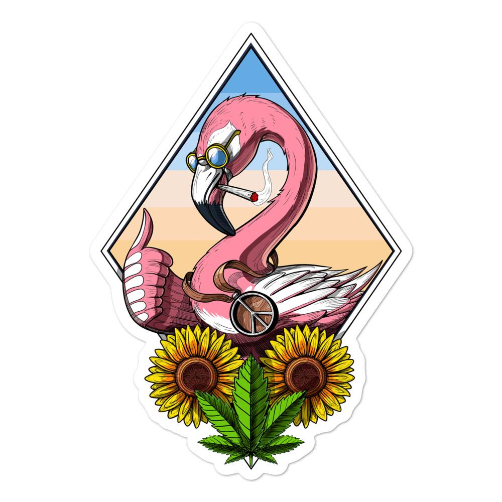 Flamingo Stickers, Hippie Stickers, Stoner Decals, Weed Stickers, Flamingo Smoking Weed Sticker - Psychonautica Store