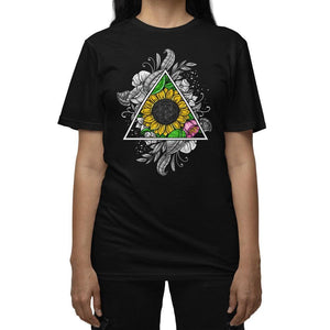 Hippie Sunflower T-Shirt, Sacred Geometry T-Shirt, Floral T-Shirt, Sunflowers Clothes, Garden Flowers T-Shirt, Floral Hippie Clothes, Floral Boho Clothes - Psychonautica Store