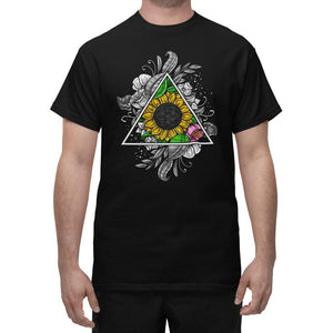 Sunflower Unisex T-Shirt, Sacred Geometry Mens Shirt, Floral Unisex T-Shirt, Sunflowers Clothes, Garden Flowers T-Shirt, Floral Hippie Clothes, Floral Boho Apparel - Psychonautica Store