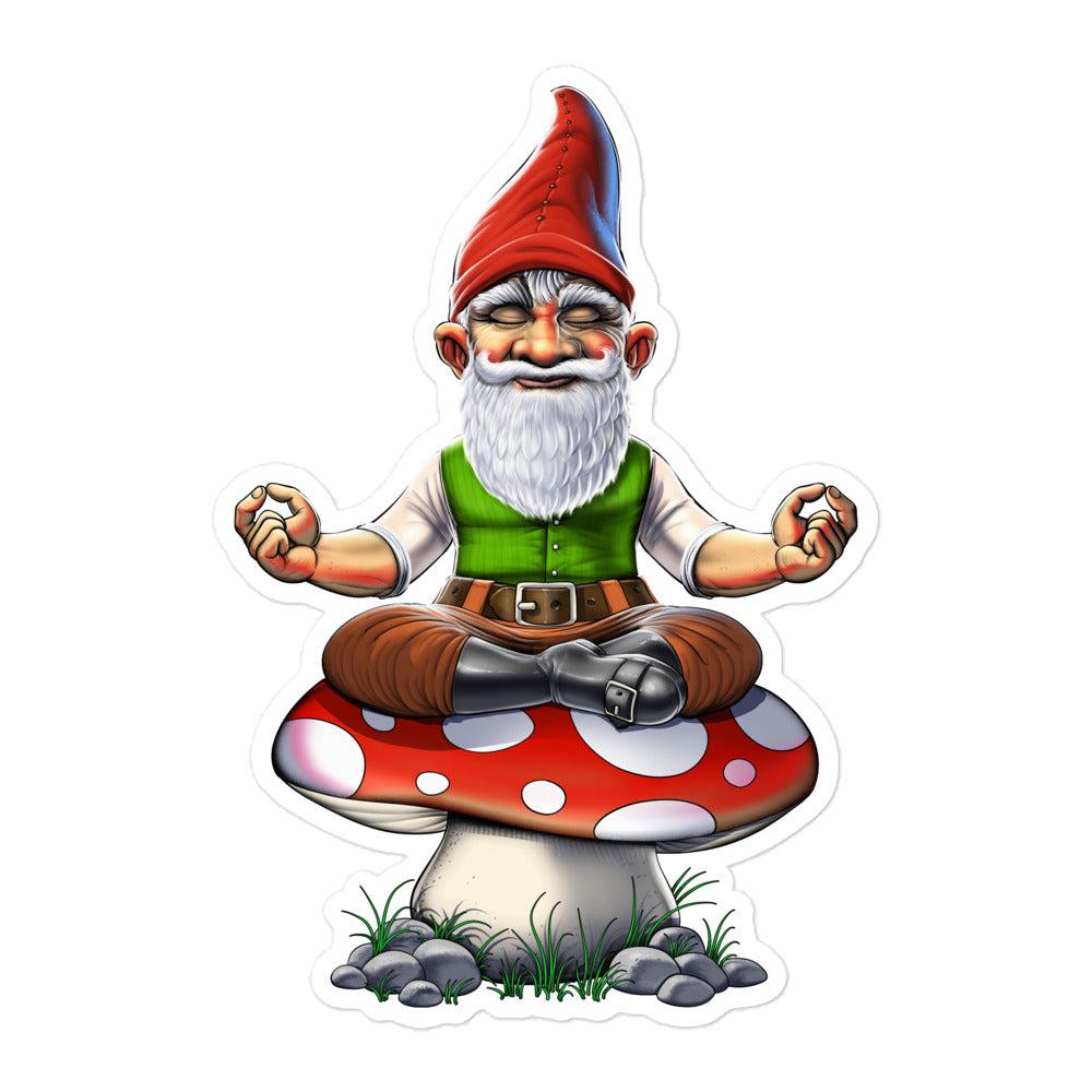 Mushroom Gnome Sticker, Gnome Meditation Sticker, Cottagecore Gnome Sticker, Hippie Gnome Yoga Sticker, Magic Mushroom Forest Sticker, Mushroom Yoga Sticker, Fantasy Gnome Sticker - Psychonautica Store