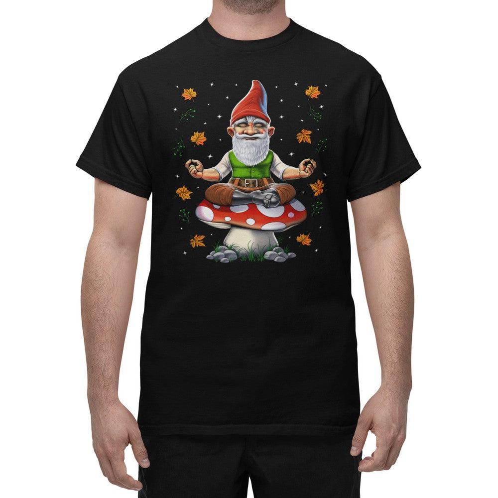Mushroom Gnome T-Shirt, Gnome Meditation Shirt, Cottagecore Gnome Tee, Hippie Gnome Yoga Shirt, Magic Mushroom Forest Clothes, Mushroom Yoga Shirt, Fantasy Gnome Clothing - Psychonautica Store