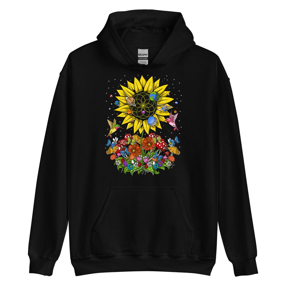 Psychedelic Sunflower Hoodie, Sunflower Hoodie, Hippie Sweatshirt, Nature Hoodie, Hippie Floral Clothes, Botanical Hoodie - Psychonautica Store