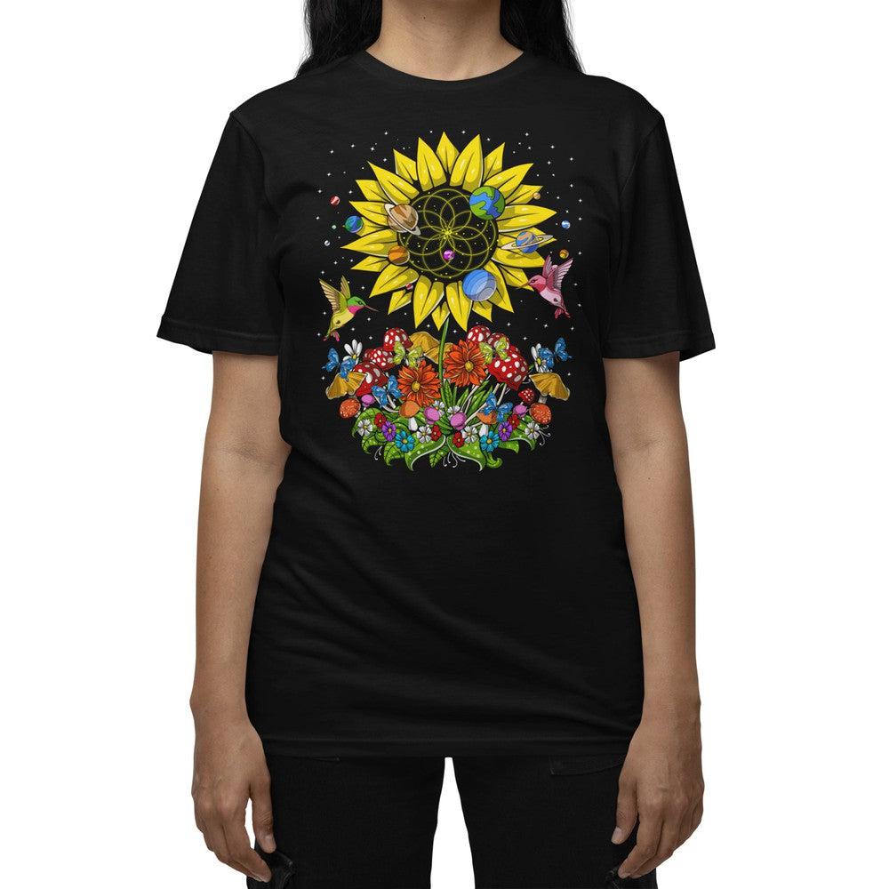 Psychedelic Sunflower Shirt, Sunflower Shirt, Hippie Floral T-Shirt, Nature Tee, Botanical Clothes, Sunflower Clothing, Hippie Clothing - Psychonautica Store