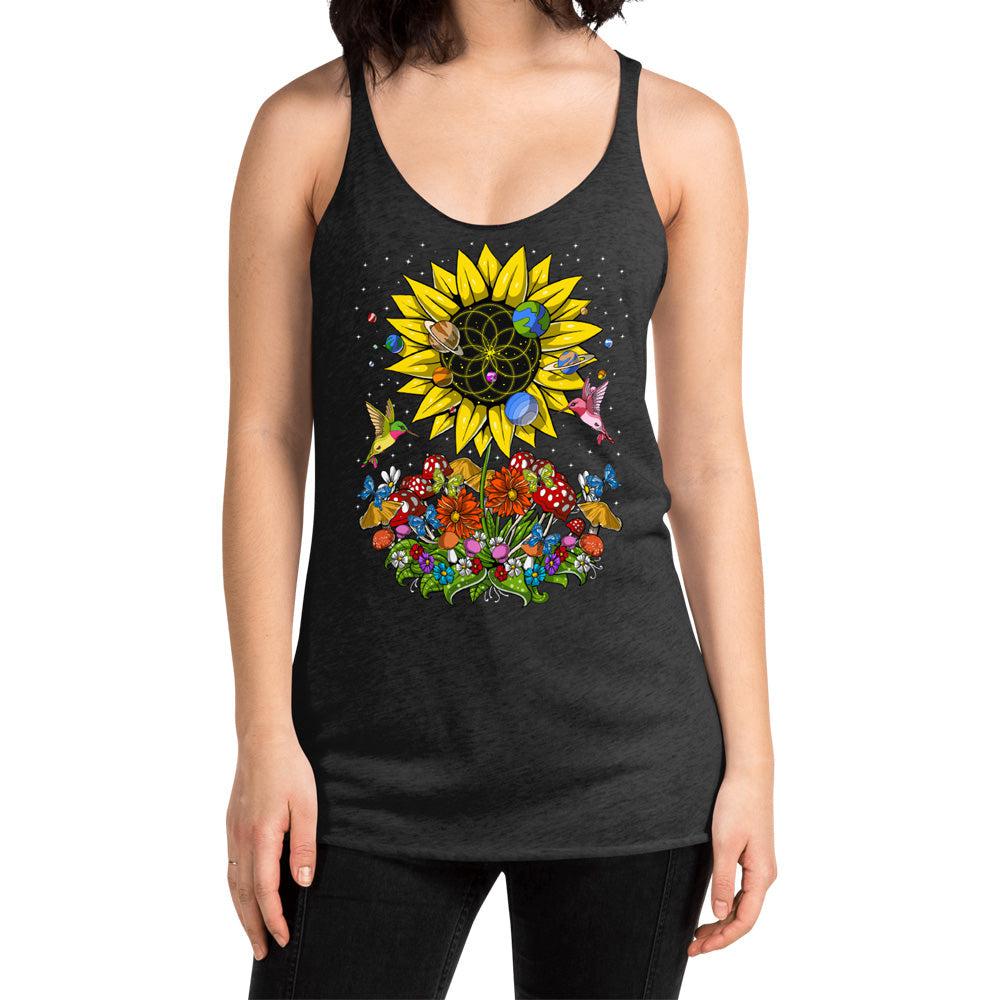 Hippie Sunflower Tank, Psychedelic Sunflower Tank, Psychedelic Womens Tank, Sunflower Tank Top, Hippie Tank, Floral Clothes, Nature Clothing - Psychonautica Store