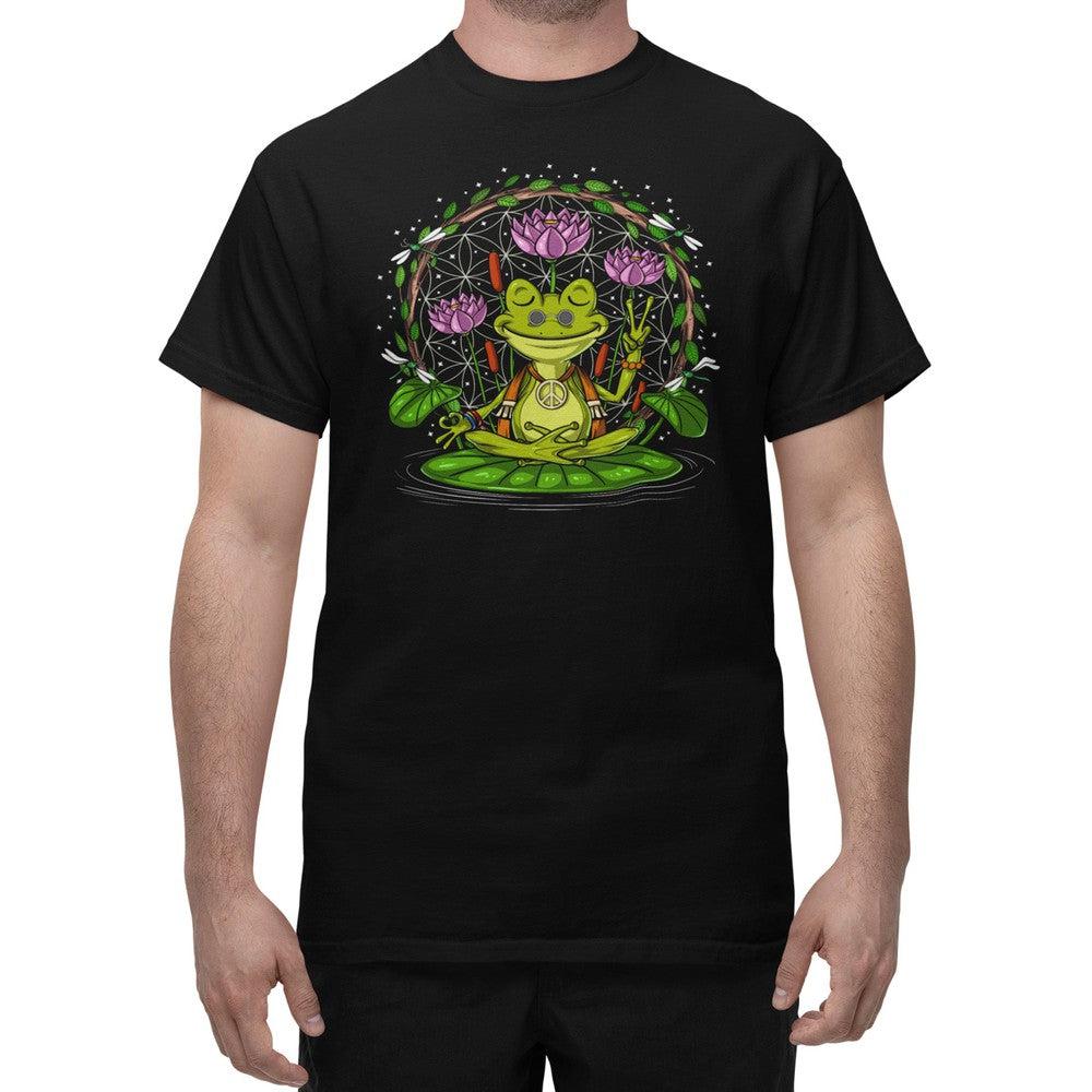 Frog Hippie T-Shirt, Cottagecore Frog Shirt, Frog Meditation Shirt, Frog Yoga Shirt, Fairycore Frog Shirt - Psychonautica Store