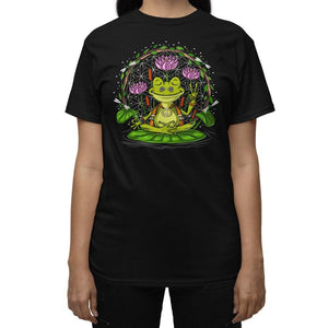 Frog Yoga T-Shirt, Cottagecore Frog Shirt, Frog Meditation Shirt, Frog Clothing, Fairycore T-Shirt - Psychonautica Store