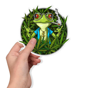 Frog Smoking Weed Sticker, Frog Stickers, Stoner Sticker, Weed Sticker, Hippie Sticker, Stoner Decals, Cannabis Stickers - Psychonautica Store