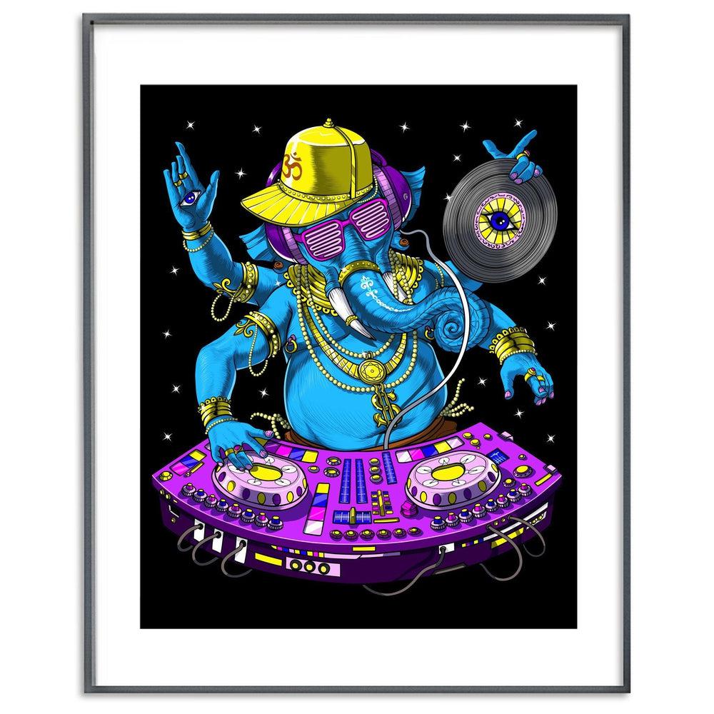 Psychedelic Ganesha Poster, Ganesha DJ Art Print, Psytrance Music DJ Art, Hindu Art Print, EDM Music DJ Poster, Synthesizer Player Poster, Techno DJ Art Print - Psychonautica Store