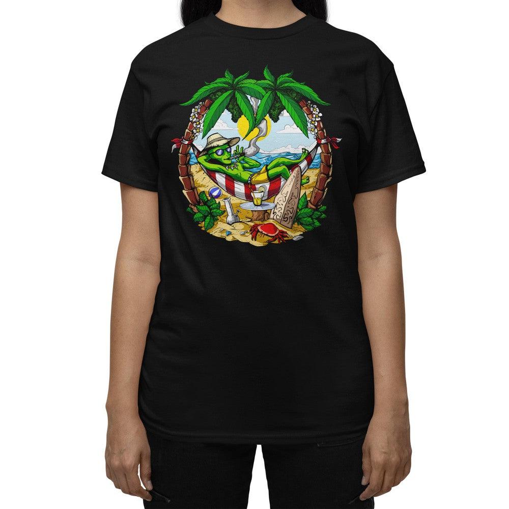 Alien Weed T-Shirt, Alien Hippie Shirt, Stoner Clothing, Summer Vacation T-Shirt, Alien Clothing, Alien Clothes - Psychonautica Store