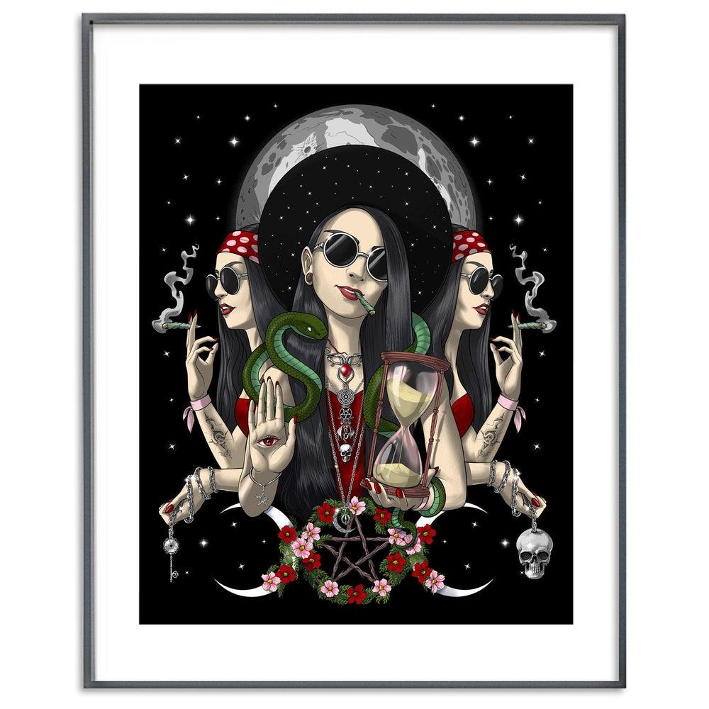 Hecate Goddess Art Print, Triple Moon Goddess Art Print, Hippie Goth Art Print, Hecate Gothic Pagan Goddess Art Print, Occult Wicca Goddess Poster, Hecate Witch Goddess Poster - Psychonautica Store