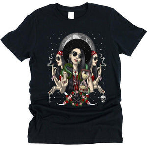 Hecate Goddess T-Shirt, Triple Moon Goddess Shirt, Hippie Goth Clothing, Hecate Gothic Pagan Goddess Tee, Occult Wicca Goddess Clothes, Hecate Witch Goddess T-Shirt - Psychonautica Store