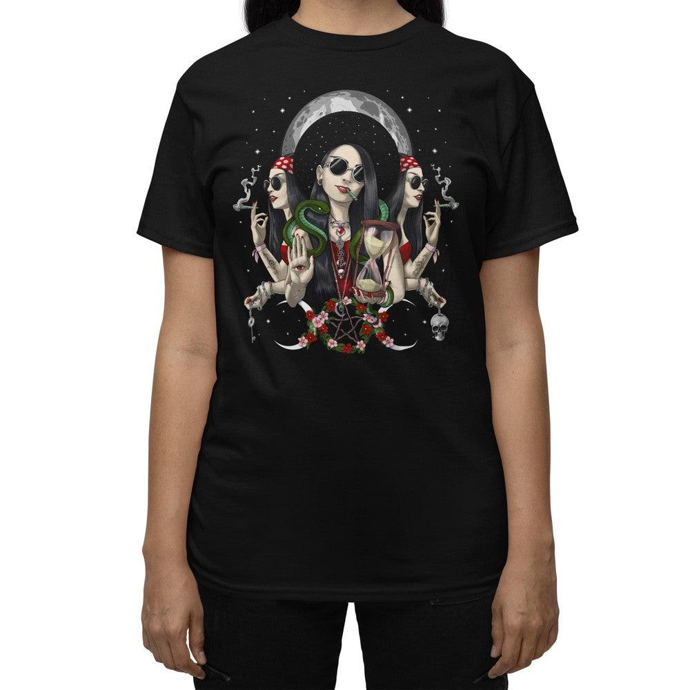 Hecate Goddess T-Shirt, Triple Moon Goddess Shirt, Hippie Goth Clothing, Hecate Gothic Pagan Goddess Tee, Occult Wicca Goddess Clothes, Hecate Witch Goddess T-Shirt - Psychonautica Store