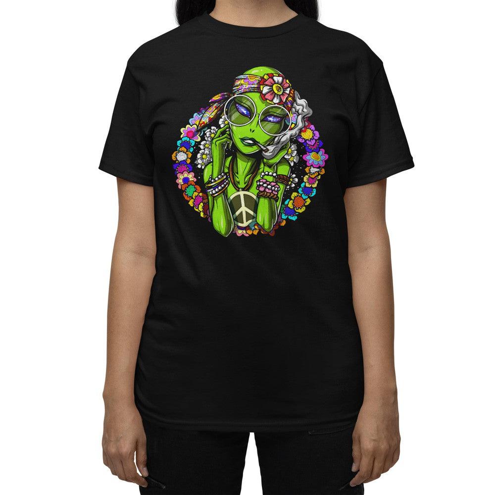 Hippie Alien Shirt, Alien Smoking Weed, Alien Hippie Tee, Festival Clothing, Hippie Clothes, Womens Hippie Tee - Psychonautica Store