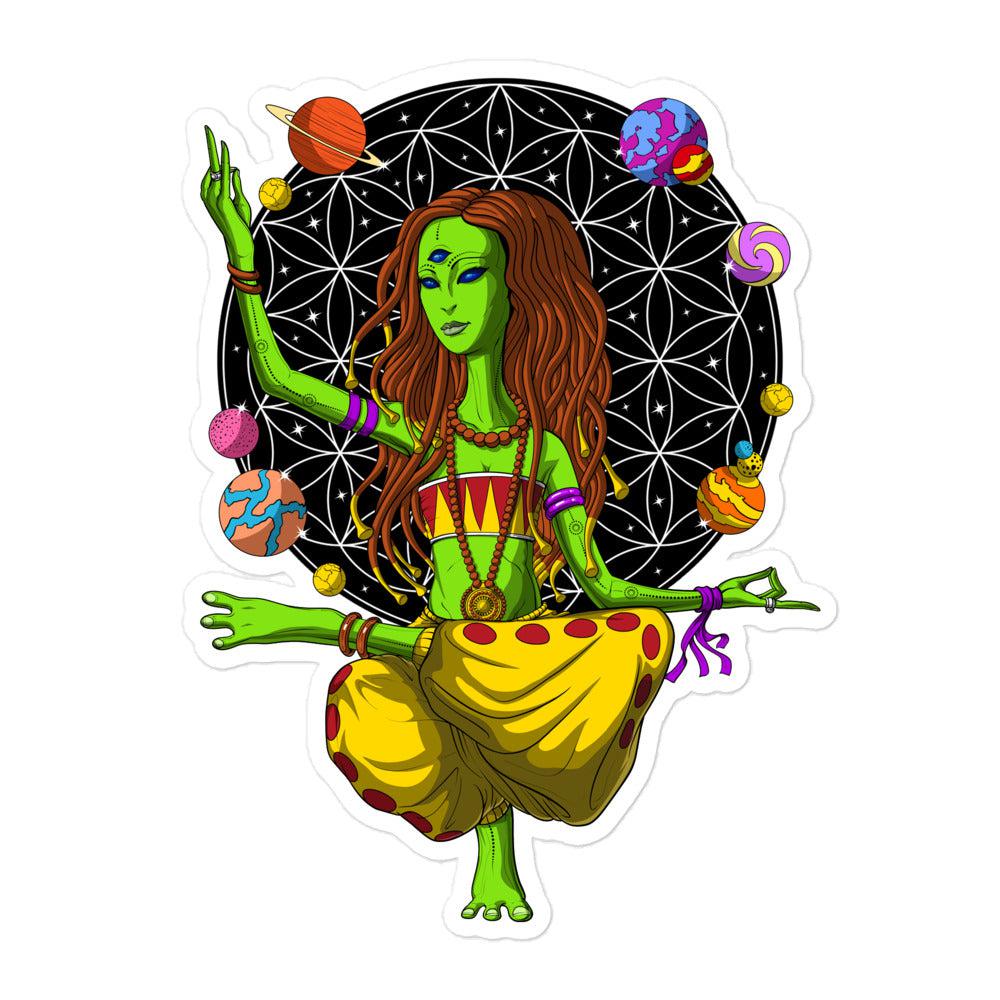 Alien Hippie Sticker, Alien Yoga Sticker, Psychedelic Alien Sticker, Meditation Sticker, Hippie Decals, Spiritual Stickers - Psychonautica Store