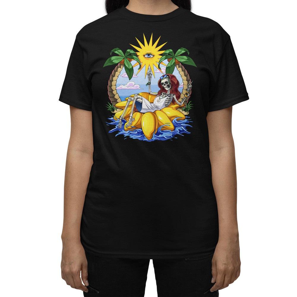 Hippie Skeleton Shirt, Hippie Summer Tee Shirts, Psychedelic Skeleton T-Shirt, Hippie Sunflower Shirt, Hippie Clothes, Hippie Festival Clothing - Psychonautica Store