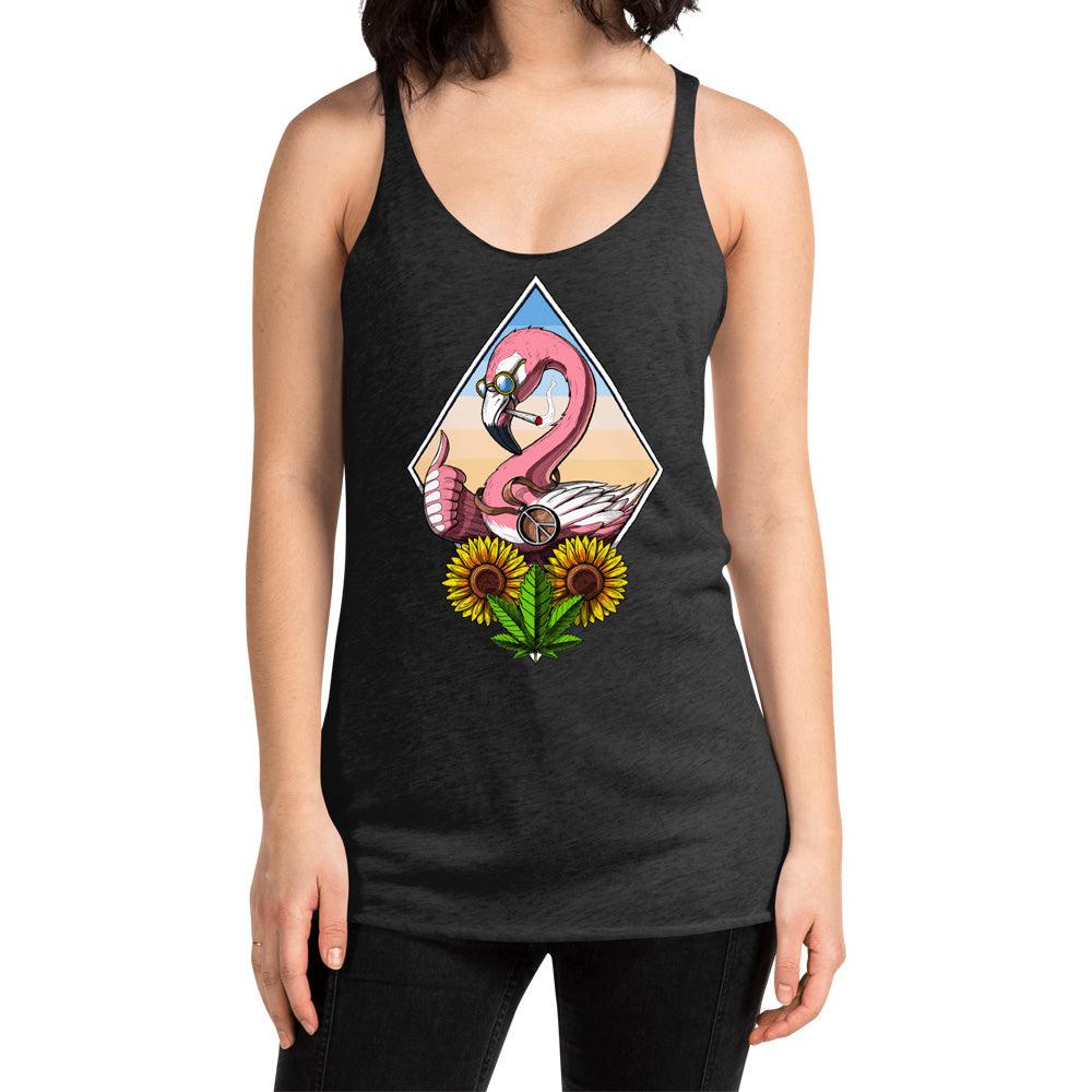 Flamingo Womens Tank, Hippie Tank, Stoner Tank Top, Festival Clothing, Flamingo Smoking Weed - Psychonautica Store