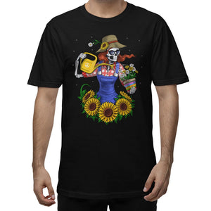 Skeleton Hippie T-Shirt, Gardening T-Shirt, Funny Gardener Shirt, Sunflowers T-Shirt, Sunflowers T-Shirt, Gardening Clothes, Gardener Clothes - Psychonautica Store