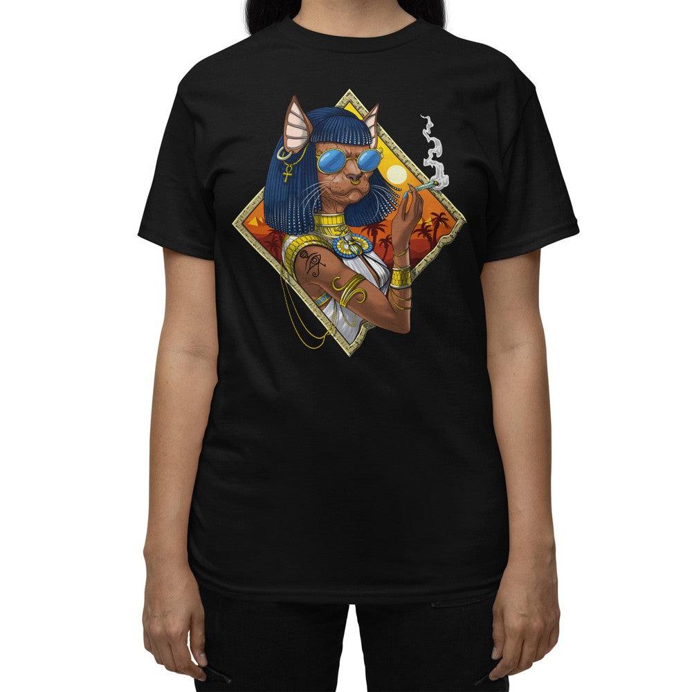 Egyptian Goddess Bastet T-Shirt, Bastet Hippie Shirt, Egyptian Mythology Cat Deity Shirt, Egyptian Bastet Cat T-Shirt, Egyptian Queen Clothing, Hippie Stoner Clothes - Psychonautica Store