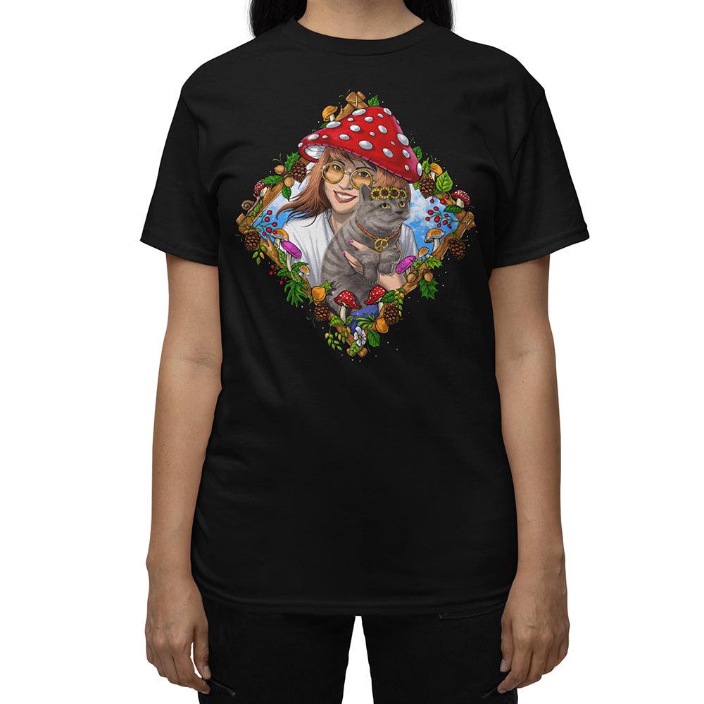 Hippie T-Shirt, Mushroom Shirt, Mushroom Cat Shirt, Cottagecore Shirt, Magic Mushrooms Shirt, Hippie Shirt, Hippie Clothes, Hippie Clothing - Psychonautica Store