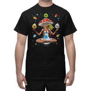 Mushroom Meditation Shirt, Hippie Mushroom Shirt, Psychedelic Mushroom Shirt, Trippy Mushroom Shirt, Yoga Shirt, Hippie Girl Shirt, Psychedelic Hippie T-Shirt - Psychonautica Store