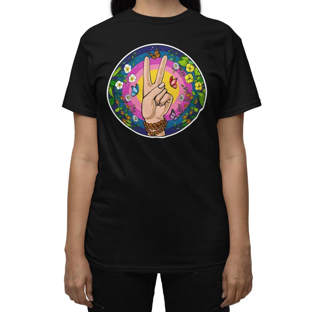 Hippie Peace Shirt, Hippie Tee, Womens Hippie Shirts, Floral Boho Shirt, Hippie Clothing, Hippie Clothes - Psychonautica Store