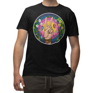 Hippie Peace Sign T-Shirt, Hippie Floral T-Shirt, Flowers Shirts, Floral Apparel, Floral Clothing, Floral Clothes - Psychonautica Store