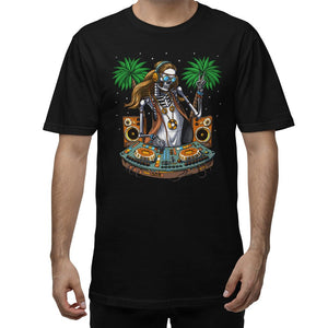 DJ T-Shirt, Skeleton DJ T-Shirt, Hippie T-Shirt, Psytrance T-Shirt, Festival Clothing, EDM Clothes, Synthesizer Player Shirt, Techno Music T-Shirt, Music DJ Apparel - Psychonautica Store