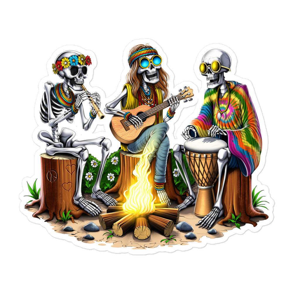 Hippie Sticker, Hippie Skeletons Sticker, Camping Sticker, Hippie Floral Sticker, Forest Sticker - Psychonautica Store
