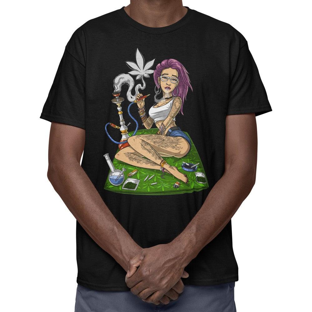 Stoner Hippie Girl Smoking Weed Psychedelic T-Shirt - Psychonautica XL Stoner Hippie Girl Smoking Weed Psychedelic T-Shirt - Psychonautica XL