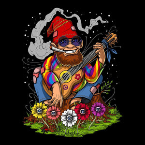 Gnome Smoking Weed, Psychedelic Gnome, Gnome Hippie, Gnome Stoner, Forest Gnome - Psychonautica Store