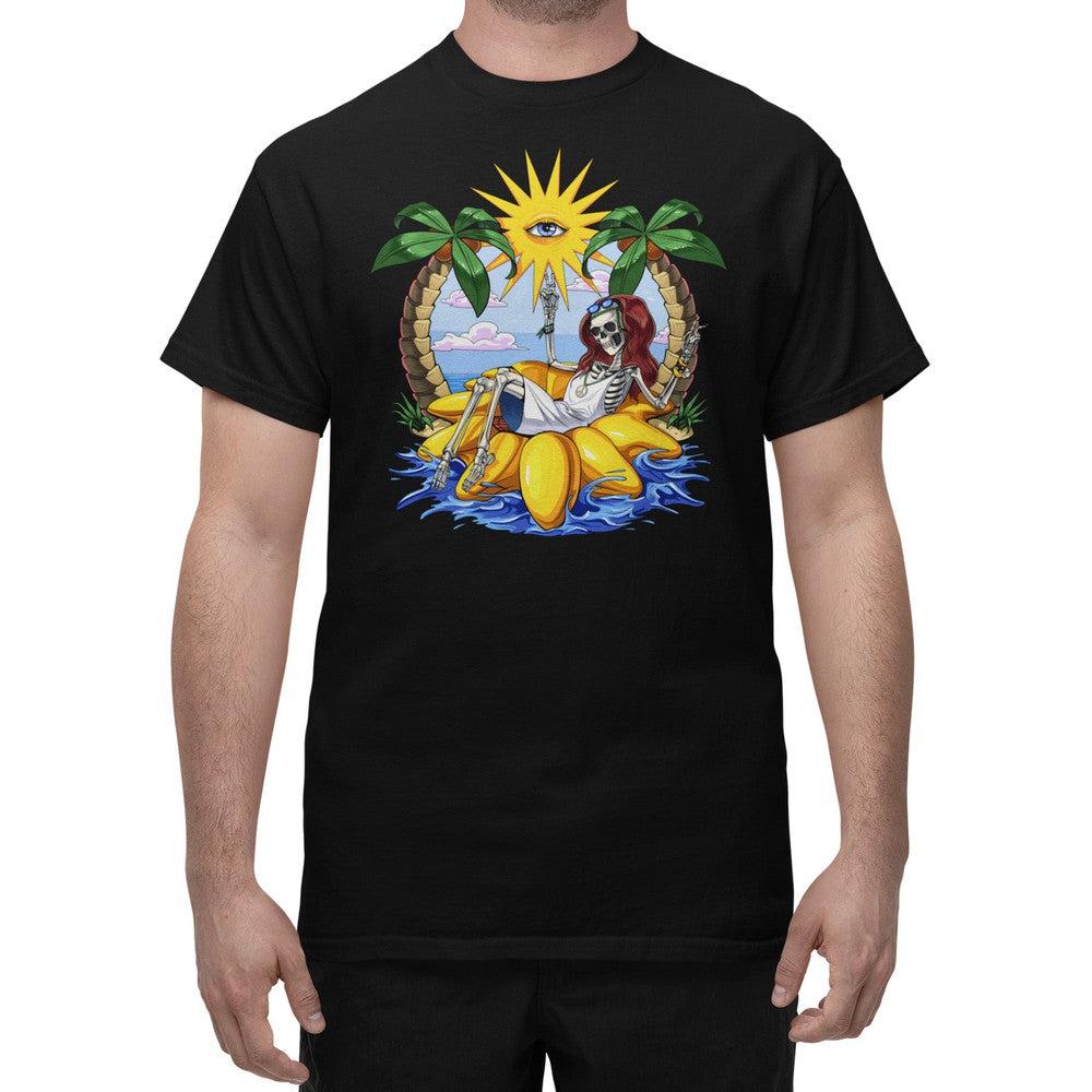 Hippie Skeleton T-Shirt, Summer Shirt, Summer T-Shirt, Beach Vacation Shirt, Hippie Apparel, Hippie Clothing - Psychonautica Store