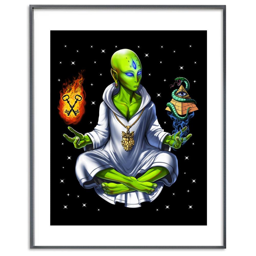 Psychedelic Alien Poster, Illuminati Alien Art Print, Masonic Poster, Conspiracy Theory Poster, Alien Conspiracy Poster, Alien Meditation Wall Decor, Trippy Alien Art Print, Alien Buddha Poster - Psychonautica Store