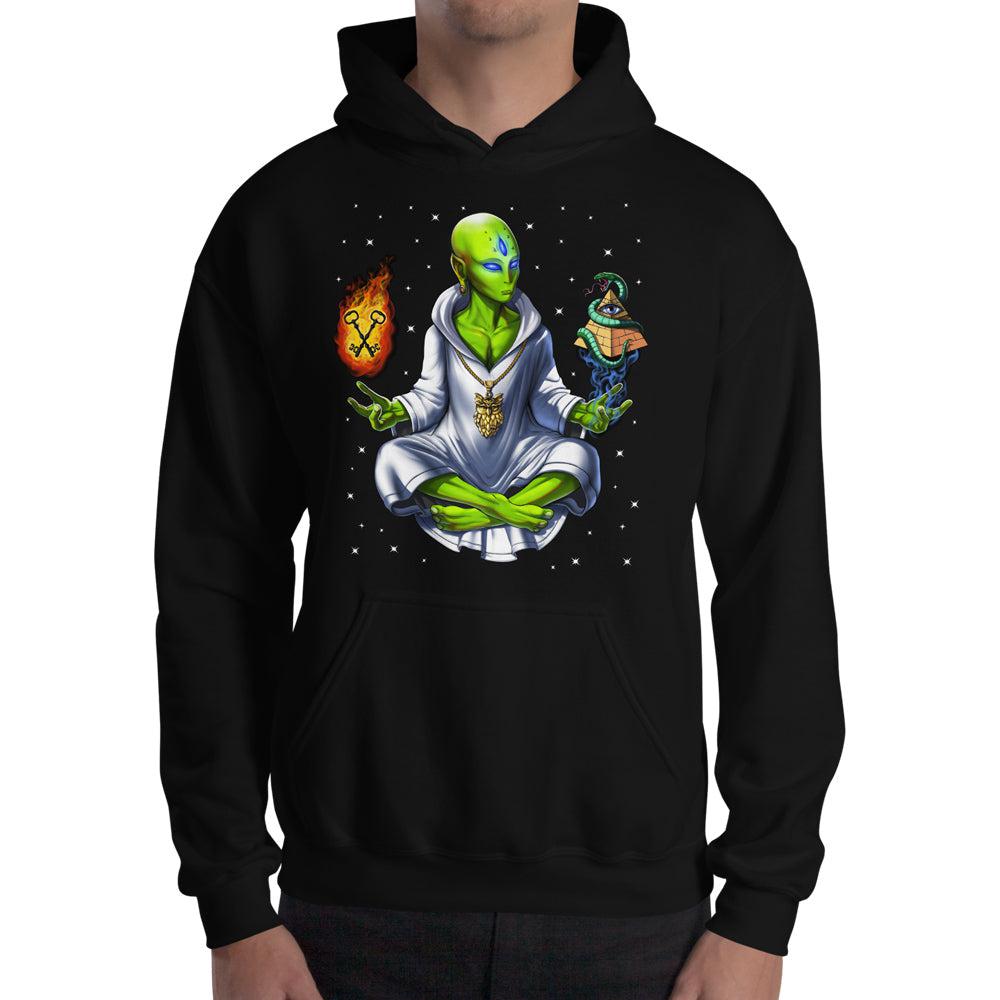 Psychedelic Alien Hoodie, Illuminati Alien Hoodie, Masonic, Conspiracy Theory Hoodie, Alien Conspiracy Hoodie, Alien Meditation Hoodie, Trippy Alien Hoodie, Alien Buddha Hoodie - Psychonautica Store