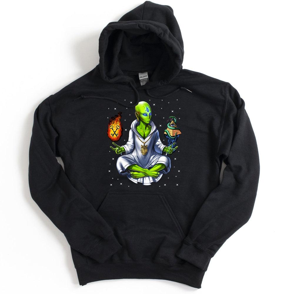 Psychedelic Alien Hoodie, Illuminati Alien Hoodie, Masonic, Conspiracy Theory Hoodie, Alien Conspiracy Hoodie, Alien Meditation Hoodie, Trippy Alien Hoodie, Alien Buddha Hoodie - Psychonautica Store