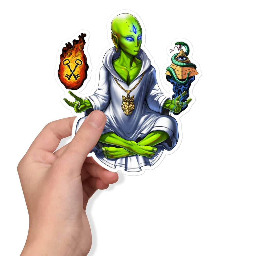 Psychedelic Alien Sticker, Illuminati Alien Sticker, Masonic Sticker, Conspiracy Theory Sticker, Alien Conspiracy Sticker, Alien Meditation Sticker, Trippy Alien Sticker, Alien Buddha Sticker - Psychonautica Store