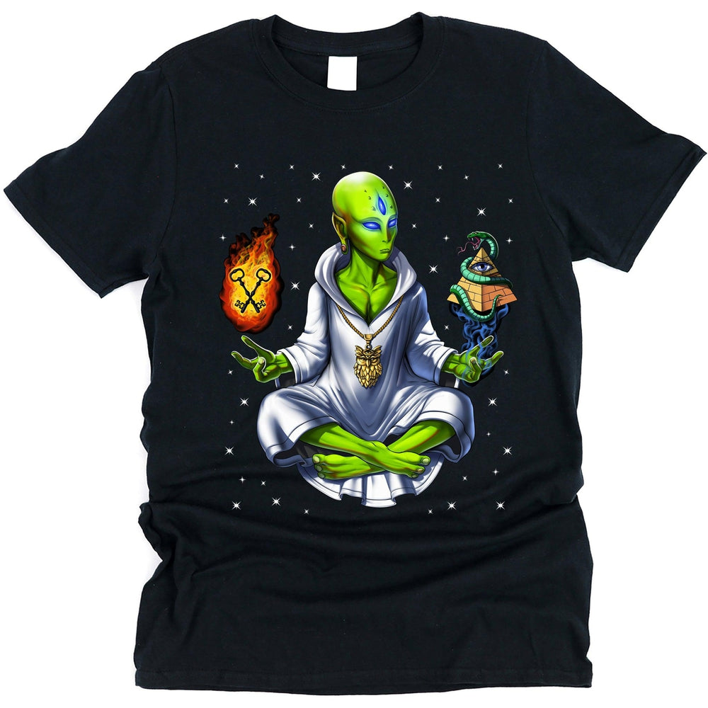 Psychedelic Alien T-Shirt, Illuminati Alien Tee, Masonic Shirt, Conspiracy Theory Shirts, Alien Conspiracy Shirt, Alien Meditation T-Shirt, Trippy Alien Tee, Alien Buddha Shirt - Psychonautica Store