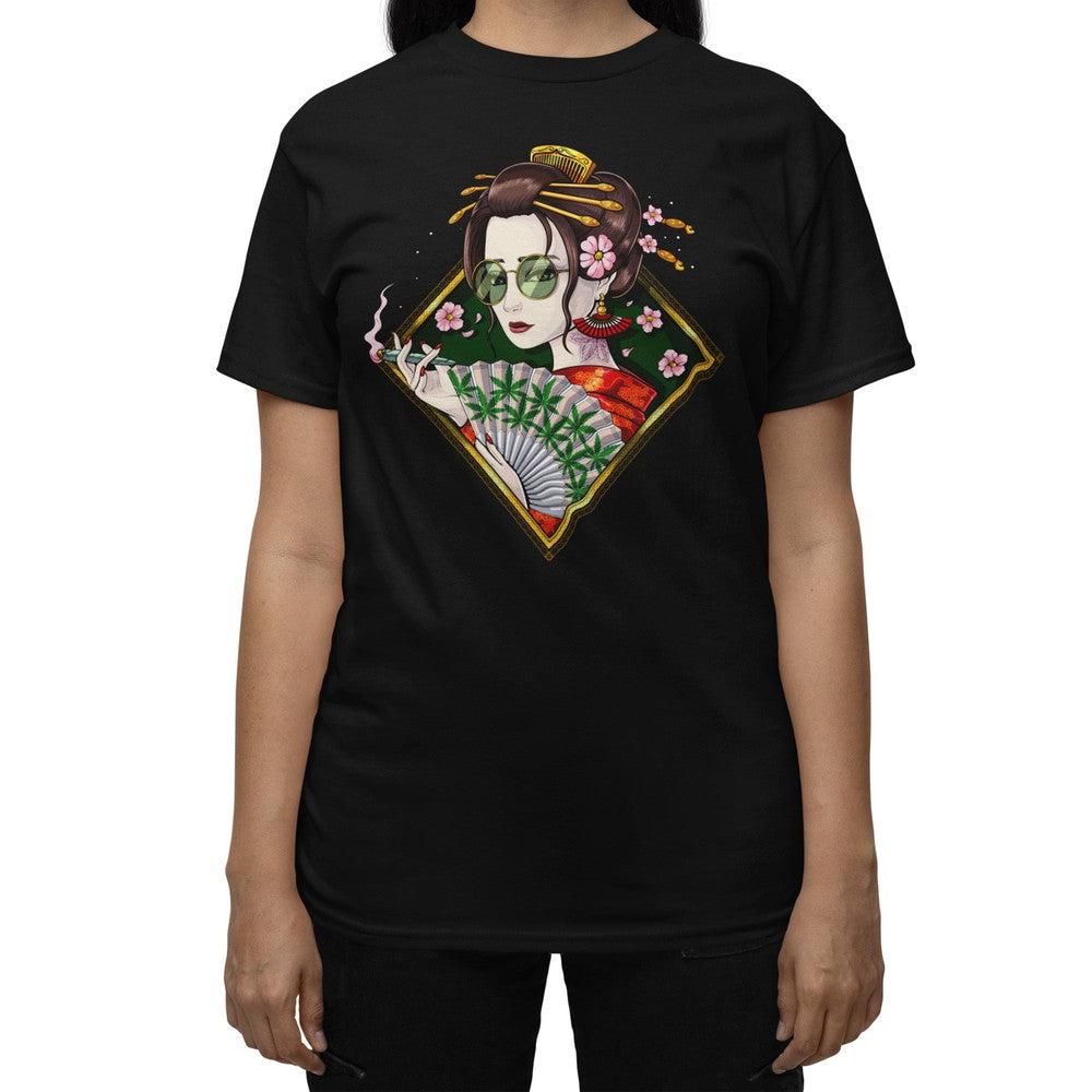 Japanese Geisha Shirt, Hippie Stoner Shirt, Geisha Smoking Weed T-Shirt, Asian Hippie Clothing, Weed Hippie Clothes - Psychonautica Store
