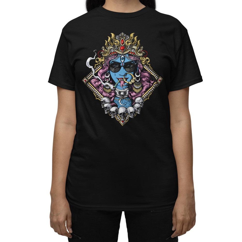 Hindu Goddess Kali Shirt, Hinduism Kali Shirt, Hippie Stoner Shirts, Kali Smoking Cannabis Clothes, Psychedelic Kali Goddess T-Shirt, Psychedelic Hippie Stoner Clothes - Psychonautica Store