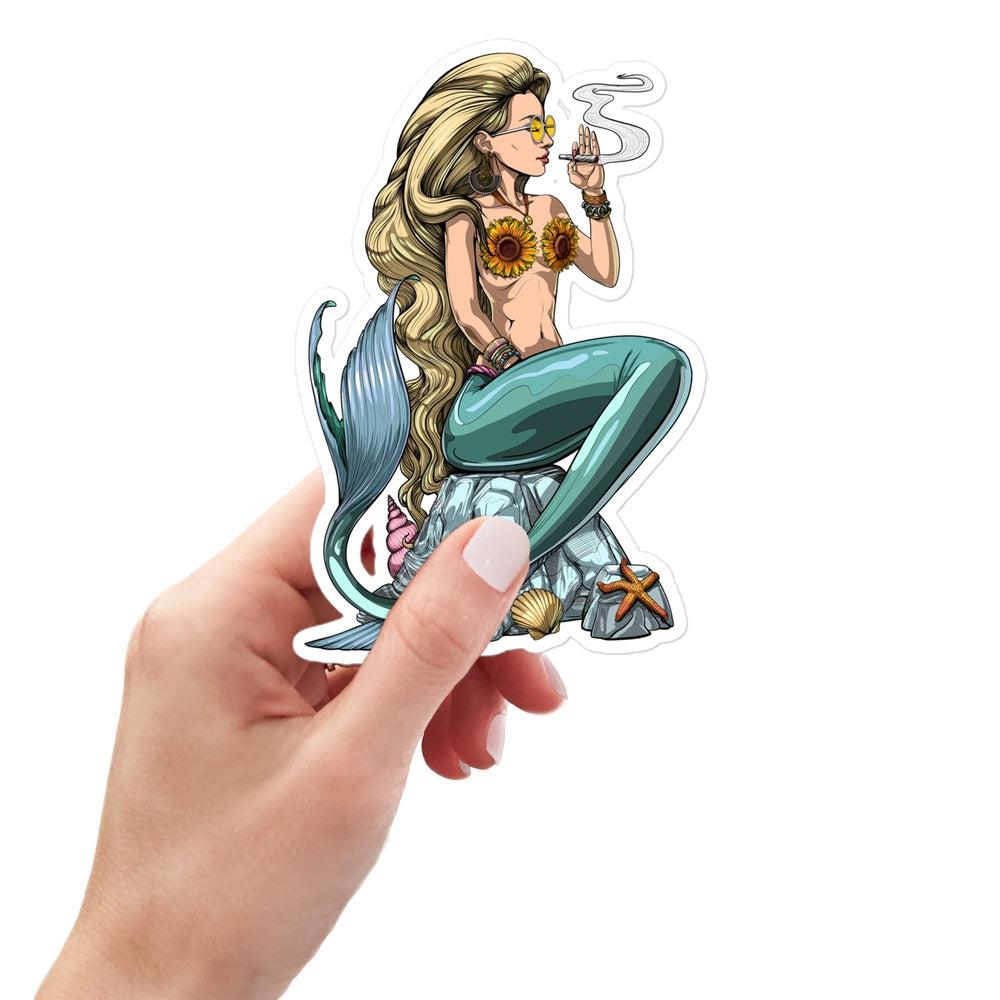 Mermaid Smoking Weed Sticker, Mermaid Sticker, Hippie Sticker, Stoner Stickers, Weed Stickers, Hippie Decals, Hippie Stoner Stickers - Psychonautica Store