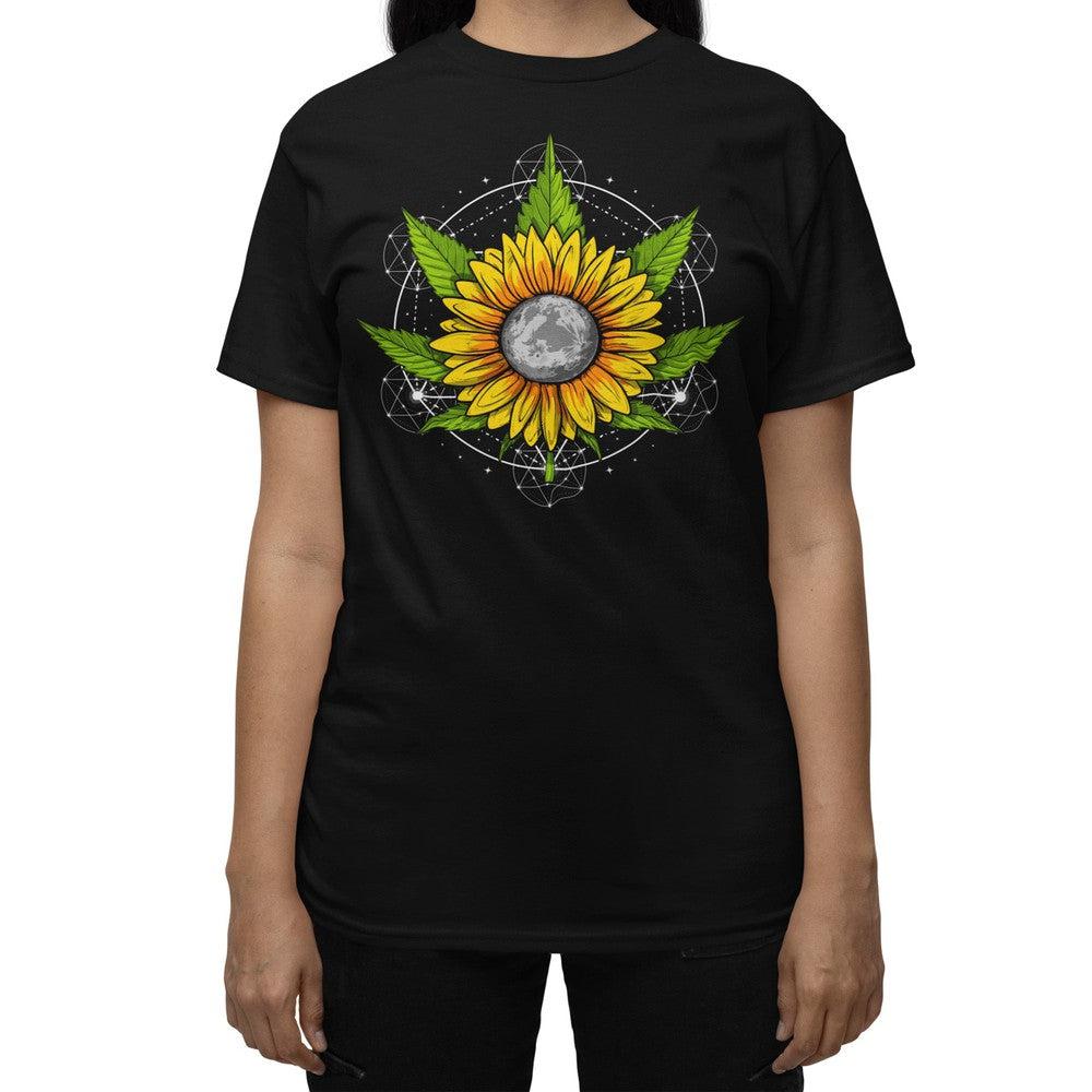Weed Sunflower Shirt, Hippie Stoner Shirt, Marijuana Shirt, Cannabis Shirt, Weed Sunflower Moon Tee, Hippie Clothing - Psychonautica Store