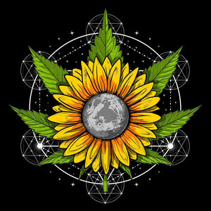 Weed Sunflower, Hippie Stoner, Marijuana Leaf, Cannabis Leaf, Weed Sunflower Moon, Weed Sacred Geometry - Psychonautica Store