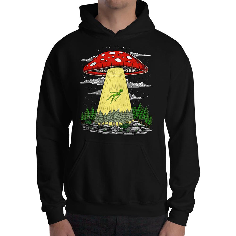 Mushroom Alien Abduction Hoodie, Alien Abuction Hoodie, Psychedelic Alien Hoodie, Hippie Mushroom Hoodie, Psychedelic Alien Hoodie, Alien UFO Hoodie - Psychonautica Store