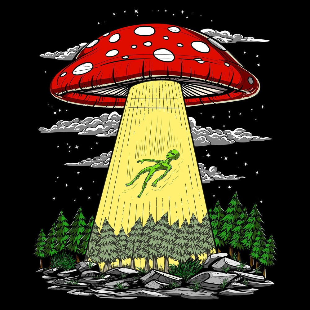 Magic Mushroom Alien Abduction, Alien Abuction, Psychedelic Aliens, Hippie Mushroom, Psychedelic Alien, Space Alien UFO - Psychonautica Store