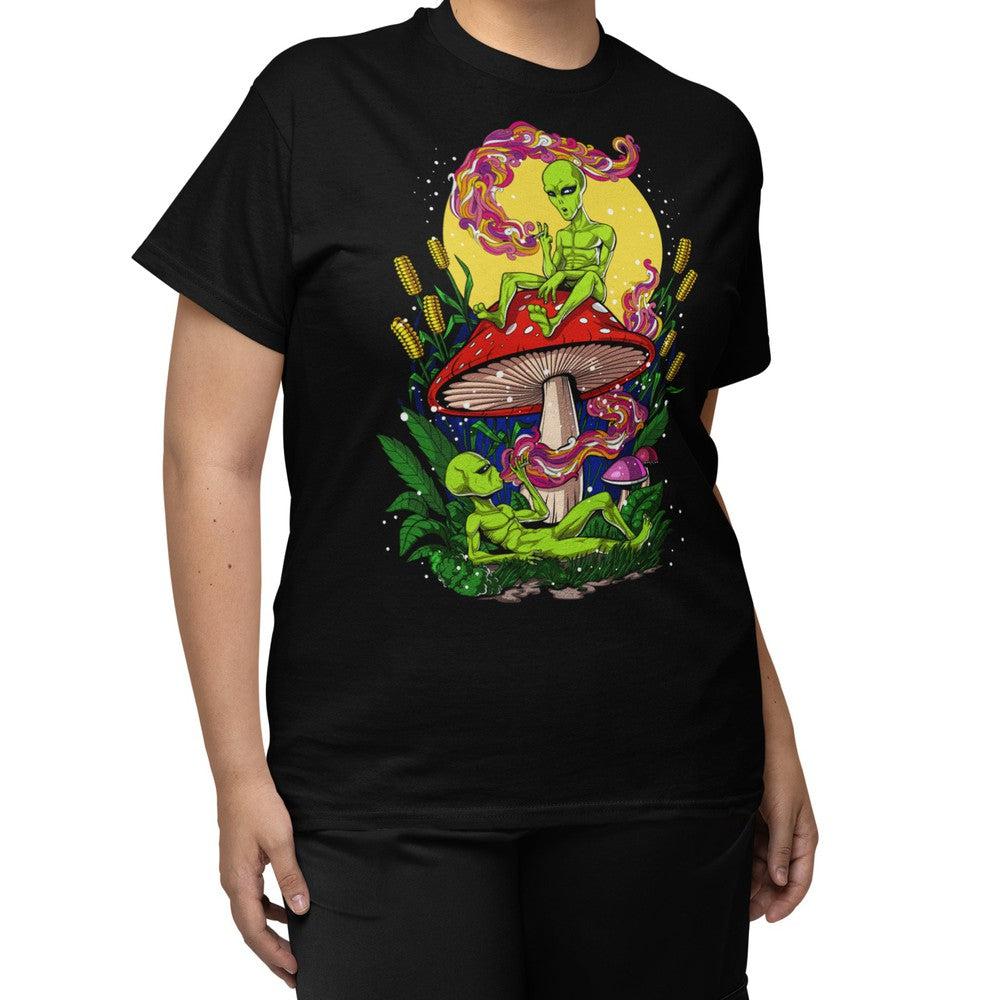 Psychedelic Mushrooms Aliens Trippy Stoner T-Shirt Psychonautica