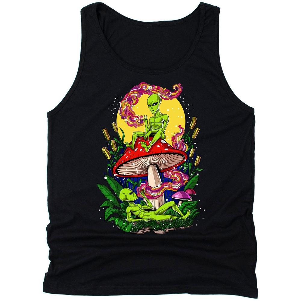 Magic Mushrooms Aliens, Psychedelic Aliens Tank, Alien Smoking Weed Tank, Psychedelic Clothes, Hippie Clothing, Stoner Clothes - Psychonautica Store